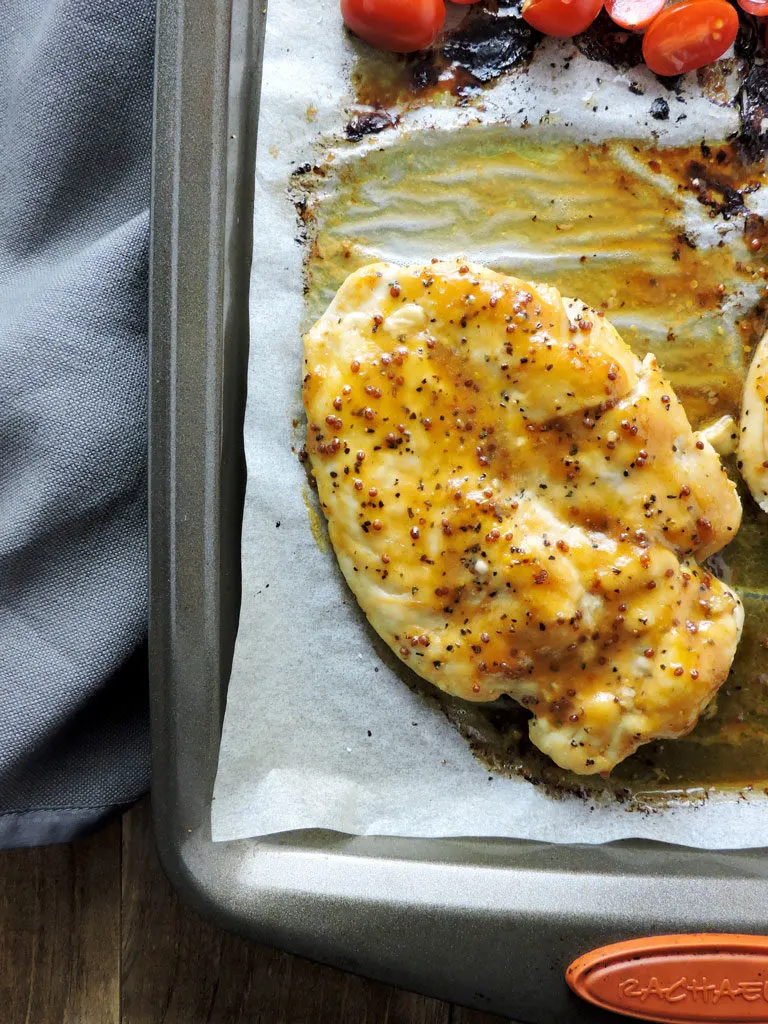 Honey Barbeque Dijon Chicken Sheet Pan Dinner