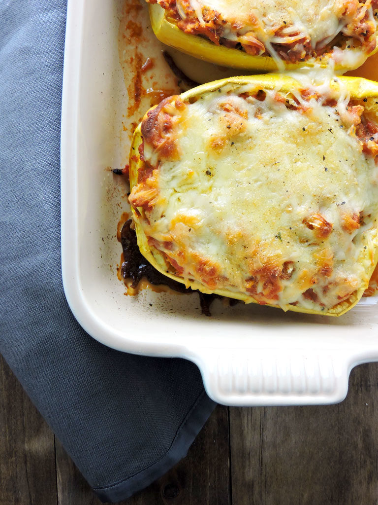 Turkey Bolognese Spaghetti Squash Boats