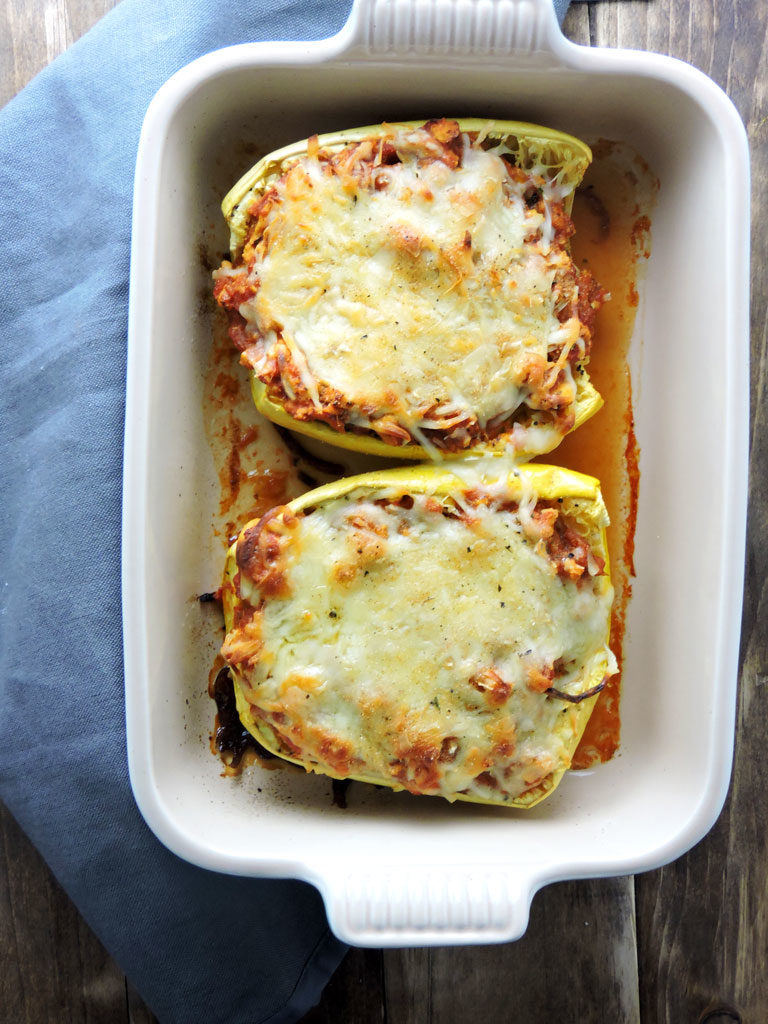 Turkey Bolognese Spaghetti Squash Boats