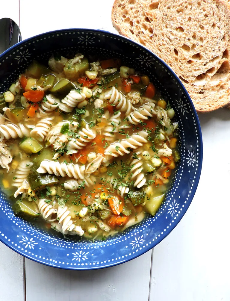 Chicken Noodle Soup with Zucchini and Corn