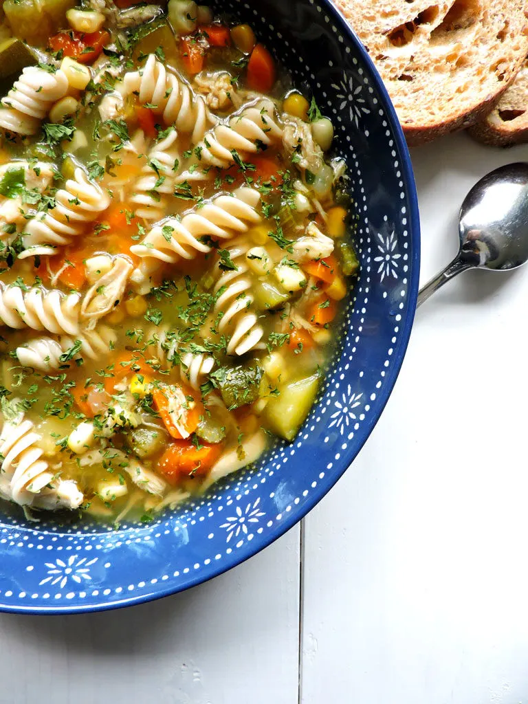 Chicken Noodle Soup with Zucchini and Corn
