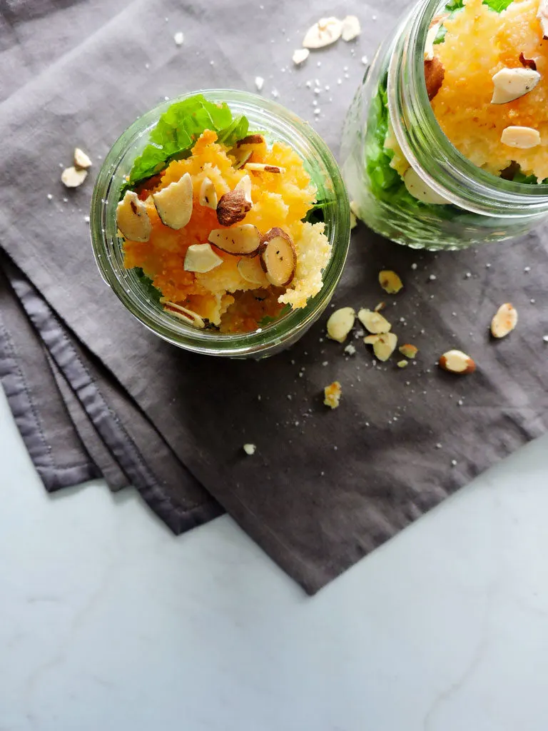 Mason Jar Caesar Salads with Parmesan Crisps