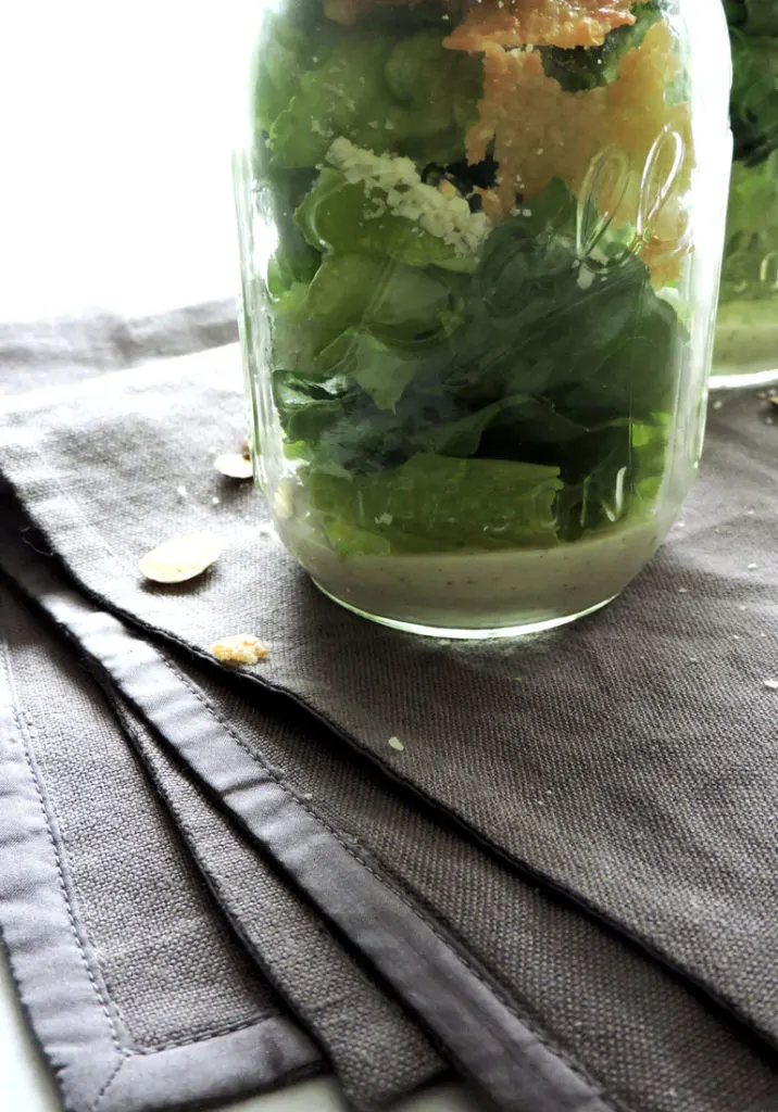 Mason Jar Caesar Salads with Parmesan Crisps