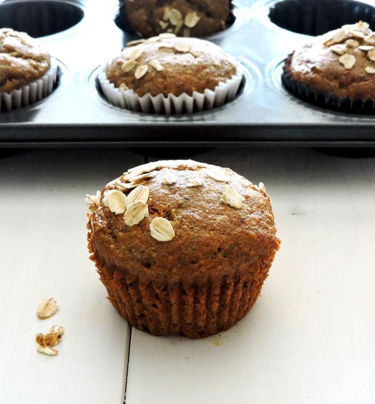 Roasted Almond Butter Banana Muffins