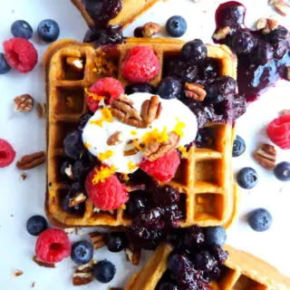 Sweet Potato Waffle with Blueberry Orange Infused Syrup