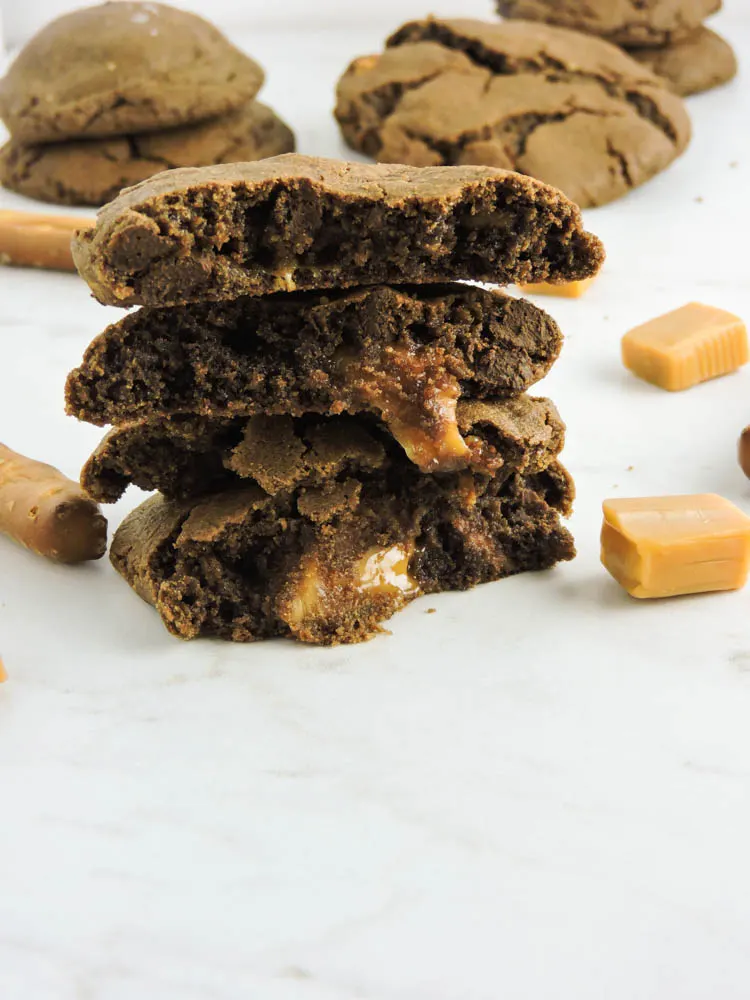 Chocolate Salted Caramel Pretzel Cookies