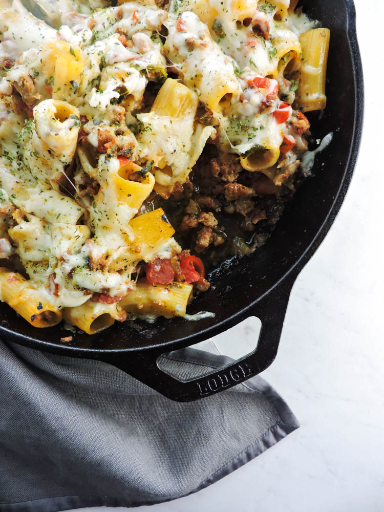 Turkey Sausage Rigatoni with Fire Roasted Tomato Sauce