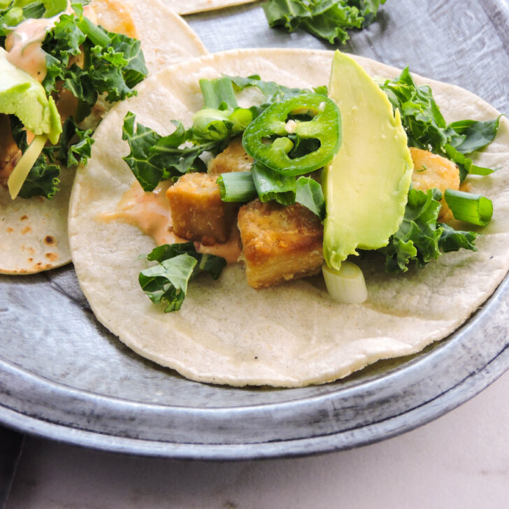 Crispy Tofu Street Tacos with Spicy Chili Sauce