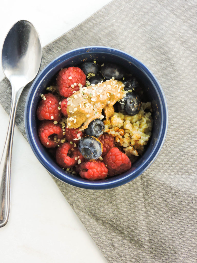 Quick Berry Almond Butter Steel Cut Oats