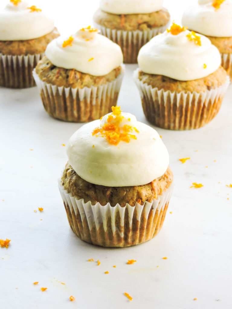 Carrot Cupcakes with Orange Cream Cheese Frosting