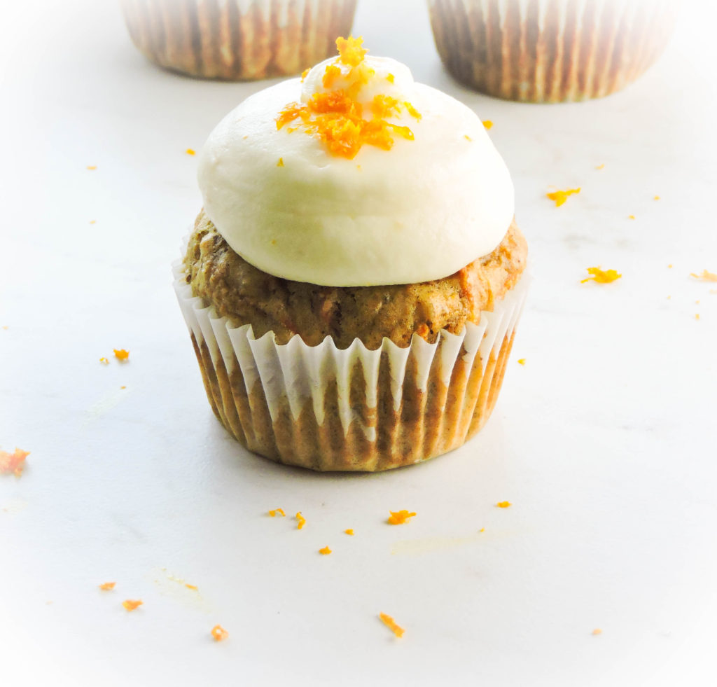 Carrot Cupcakes with Orange Cream Cheese Frosting