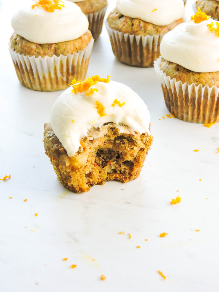 Carrot Cupcakes with Orange Cream Cheese Frosting