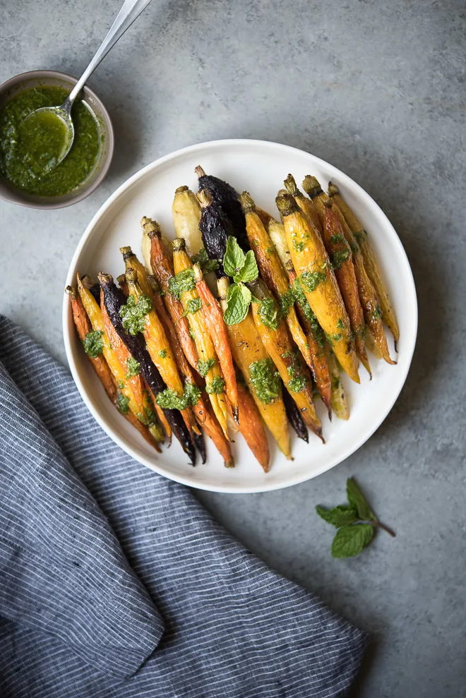 Oven Roasted Carrots w Cilantro Mint Sauce