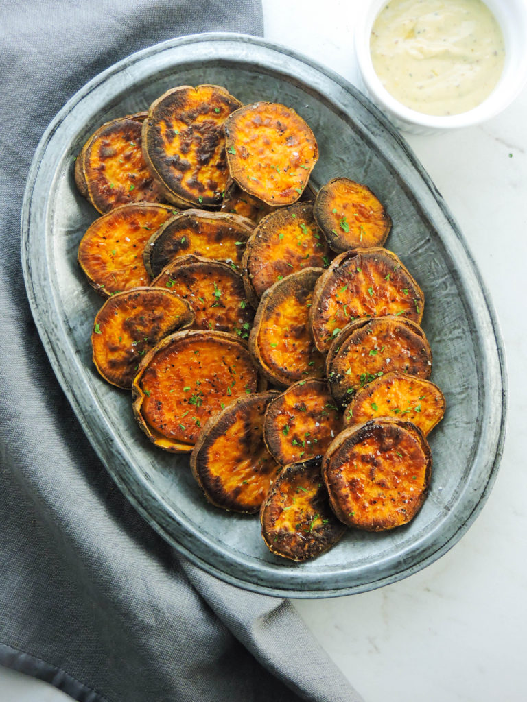 Sweet Potato Chips with Zesty Honey Mustard Sauce