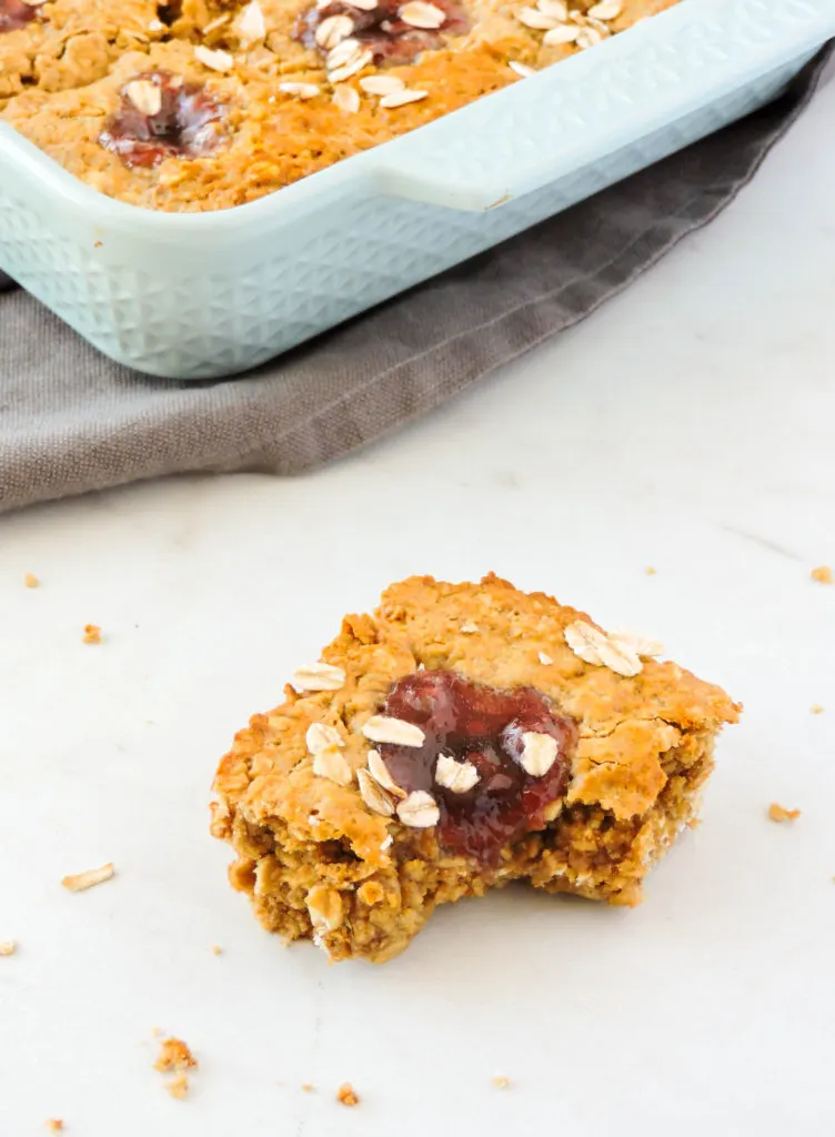 Peanut Butter and Jam Baked Oatmeal Bars