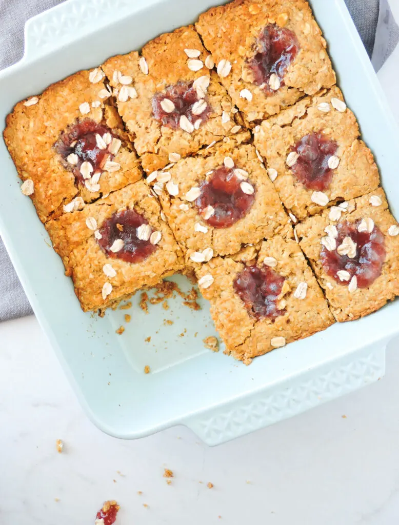 Peanut Butter and Jam Baked Oatmeal Bars