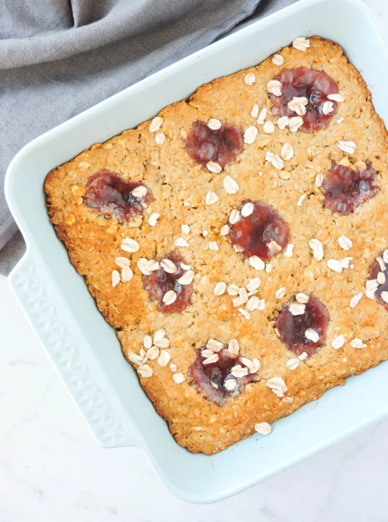 Peanut Butter and Jam Baked Oatmeal Bars
