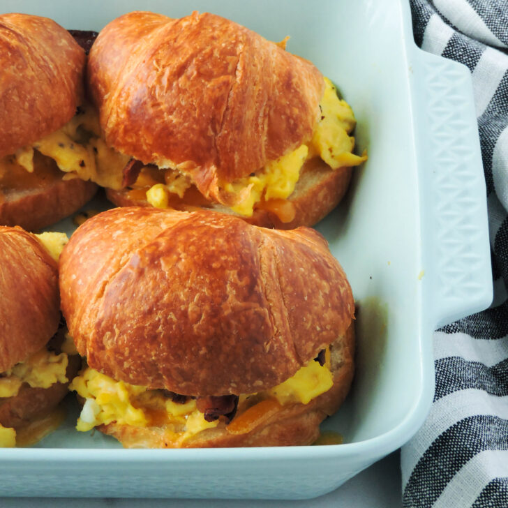 Baked Bacon Egg Cheese Croissant Breakfast Sandwiches