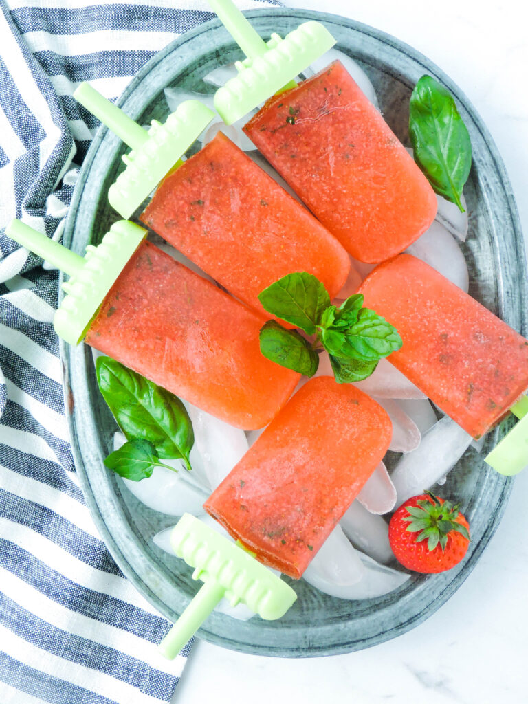 Boozy Strawberry Basil Mint Lemonade Pops