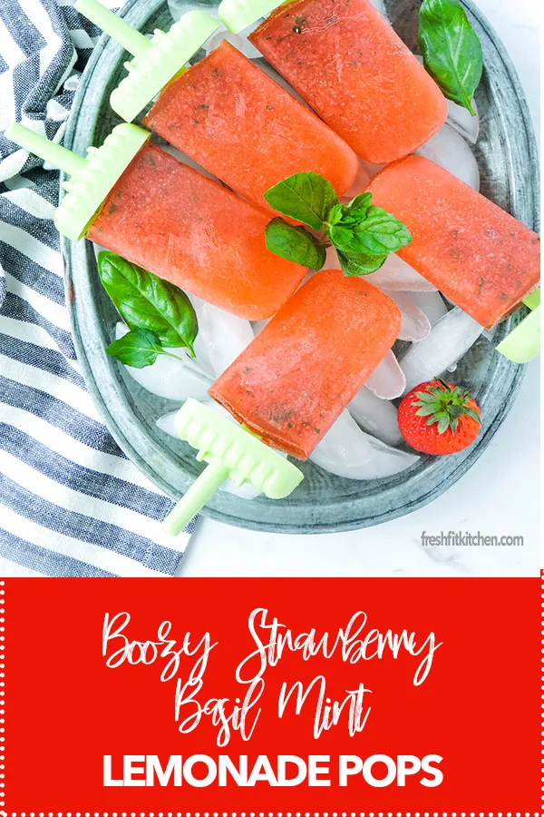 Boozy Strawberry Basil Mint Lemonade Pops