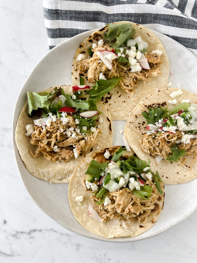 3 Ingredient Slow Cooker Salsa Verde Chicken Tacos