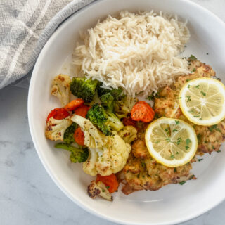 Easy Maryland Crab Stuffed Flounder Recipe-Plated with rice and veggies