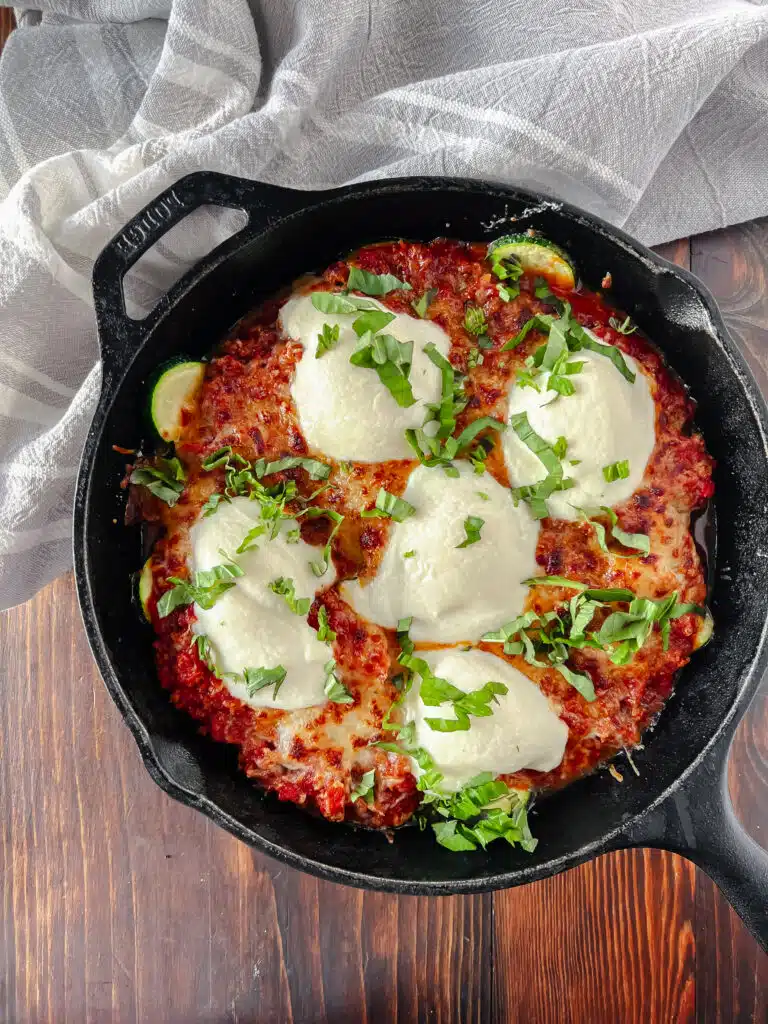 Low Carb Keto Friendly Lasagna in Skillet