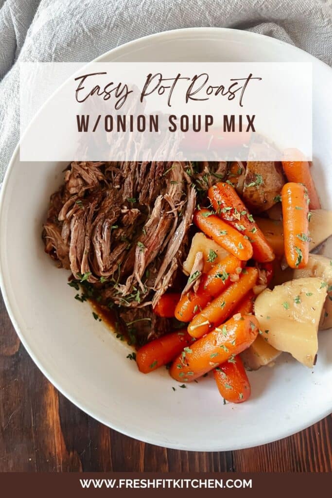 Pot Roast Recipe Plated in White Bowl