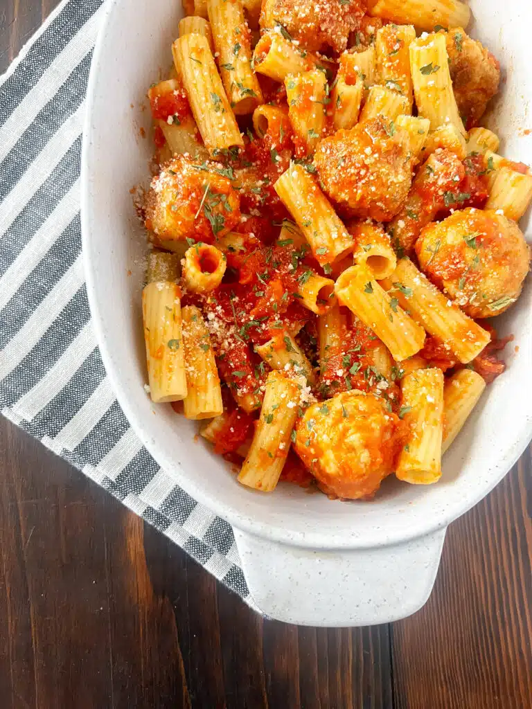 Baked Chicken Meatballs with Vodka Sauce and Rigatoni2